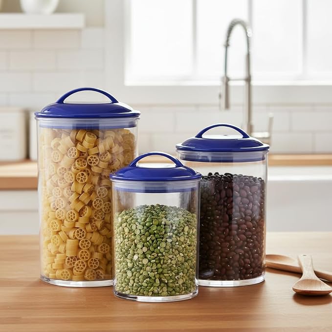 Food Storage Containers, BPA Free Airtight Canisters for Cereal, Pasta, Sugar, Coffee, Flour, Cookies, Loose Tea, for Kitchen Organization, Set of 3 by Reston Lloyd, Indigo - Image 2