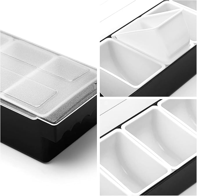 Ice Chilled Serving Tray Condiment Pots 5 Compartment Condiment Server Caddy (5 Compartments) - Image 3