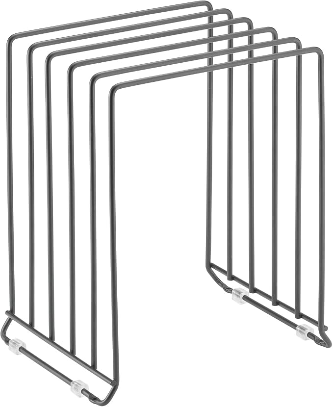 mDesign Pot Lid and Pan Rack — Metal Wire Rack for Cabinets, Pantries or Kitchen Surfaces — Freestanding Pan Stand with 5 Slots for Pans, Pots, Lids and Crockery — Dark Grey - Image 8