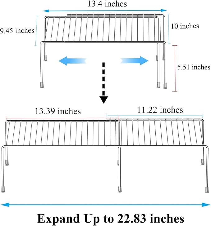 Kitchen Cabinet Expandable Shelf Organizers Set of 4, Adjustable Metal Wire Pantry Storage Shelves, Plate Dish Organizer Rack for Cabinets, Cupboard, Counter, Freezer, Countertop, Chrome - Image 3