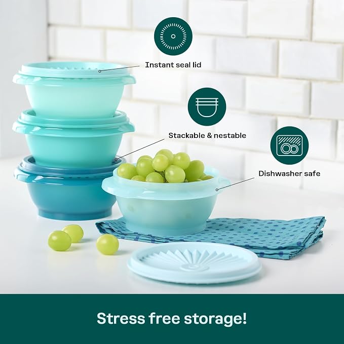 Tupperware Heritage Collection, New 16 Piece Food Storage Container Set in Vintage Green, Dishwasher Safe and BPA Free (8 containers, 8 lids) - Image 4