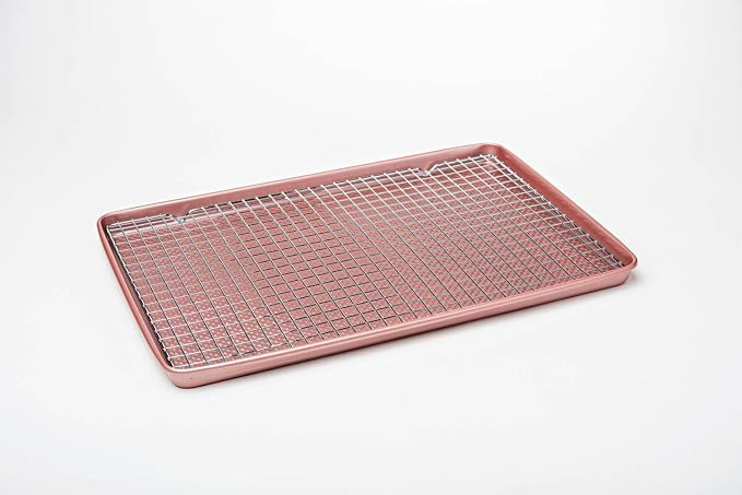 David Burke 17x11 Cookie Sheet with Chrome Cooling Rack – Carbon Steel, PFTE & PFOA Free, Oven Safe, Non-Toxic, Perfect for Baking and Roasting – Rose Gold - Image 3