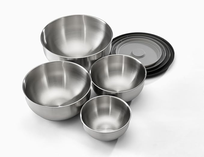 Joseph Joseph Prep&Store- Stainless Steel Mixing Nest Bowls with Lids, 8 piece Metal Bowl food Storage Set, Stainless Steel - Image 3