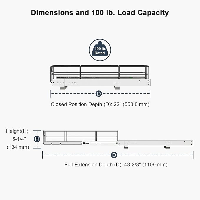 Pull Out Shelves - 23" W x 22" D Soft Close Pull Out Cabinet Organizer 1 Tier - Sliding Shelves with Shelf Liner - Heavy Duty Steel Wire Drawers for Kitchen Cabinets, Pantry, Bathroom - Image 3