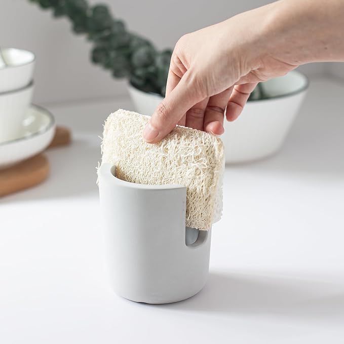 Diatomite Stoneware Sponge Holder & Sink Caddy, Drying Stone Kitchen Sink Organizer for Counter, Water-Absorbing Diatomaceous Earth Sponge Tray for Kitchen & Bathroom Countertop - Image 4