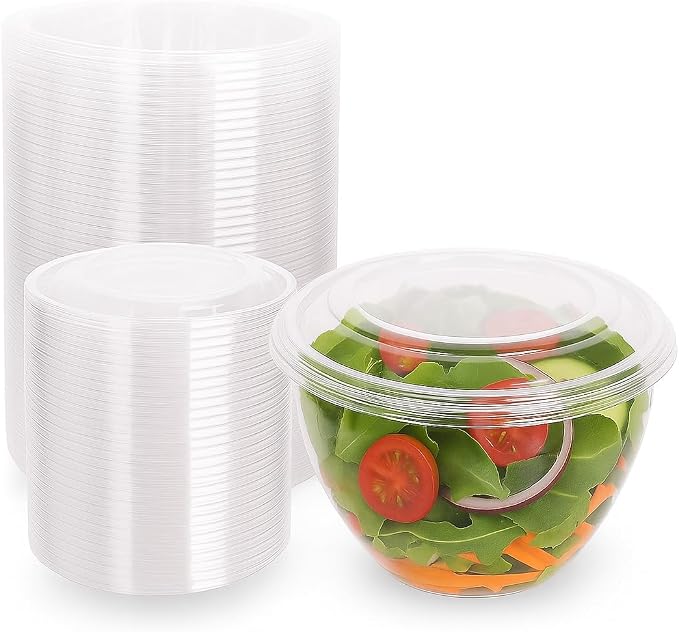 Ruthy's Outlet Plastic Salad Bowls W/Airtight Dome Lids Disposable - Clear Serving Bowls | BPA-Free | Leak-Proof | Meal Prep, Catering, Parties, Takeout, To-Go & Food Storage (25 Pack, 24, Ounce) by RuthysOutlet