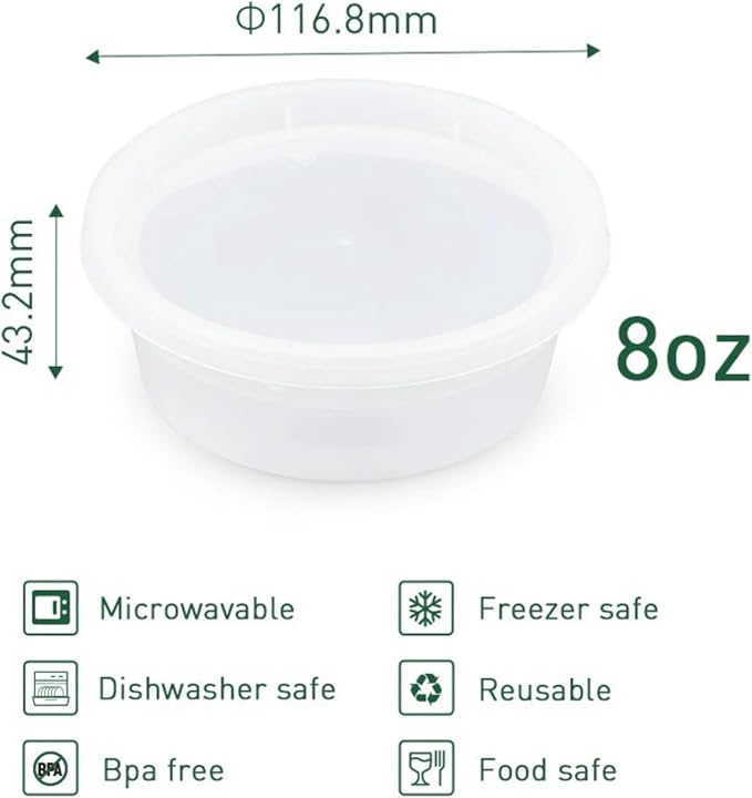 X PACK 8 oz [240 set] Reusable Deli Containers with Lids -Durable Food Storage Containers, Airtight Seal | BPA Free | Stackable | Leakproof | Microwave/Dishwasher/Freezer Safe - Image 2