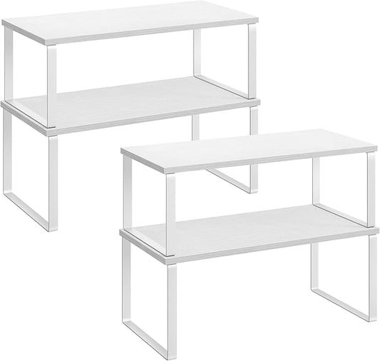 SONGMICS Cabinet Organizer Shelf, Set of 4 Kitchen Counter Shelves, Kitchen Storage, Spice Rack, Stackable, Expandable, Metal and Engineered Wood, Cloud White and Snow White UKCS028W01 by Unknown