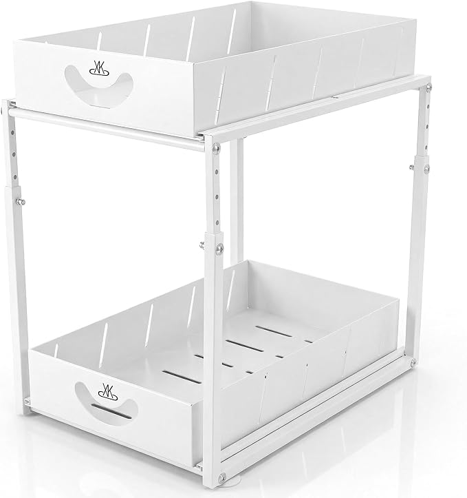 Adjustable Under Sink Organizer, 2 Tier Under Sink Organizers and Storage,Slide Out Metal Cabinet Organizers, Pull Out Cabinet Storage Drawer Shelf for Kitchen Bathroom (1, white) by Unknown