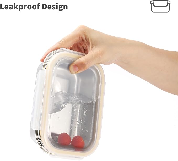 18/8 Stainless Steel Food Storage Containers, Meal Preparation Container Set, Baking Pan, Leak Proof Stackable Light and Easy Storage, Metal Set of 5 (2PC 21oz/2PC 43oz/1PC 169oz) - Image 6