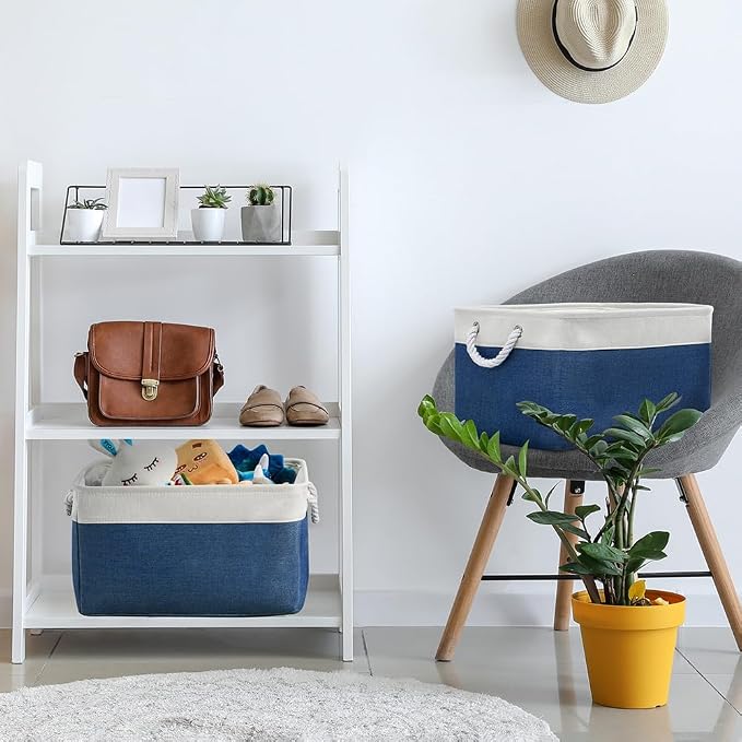 Organization and Storage Basket for Organizing - X Large 3 Pack 17.7L×13.8W×9.8H in Collapsible Storage Bin for Shelves, Basket for Gifts Empty Toys Organizer Gift (White & Jean Blus) - Image 3