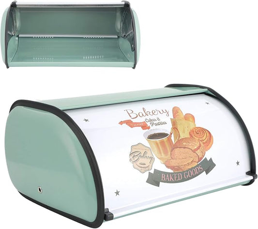 Roll Top Bread Box for Kitchen Counter - Metal Bin Retro Food Storage Container, 13"x9.4"x5.9" (Green) by NDNCZDHC