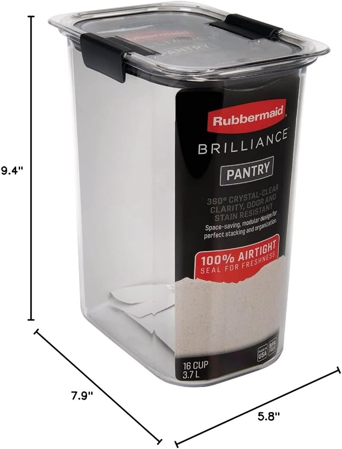 Rubbermaid Brilliance 16-Cup Airtight Food Storage Container with Lid Clear/Grey - optimal for pantry organization flour sugar and food storage - Image 9