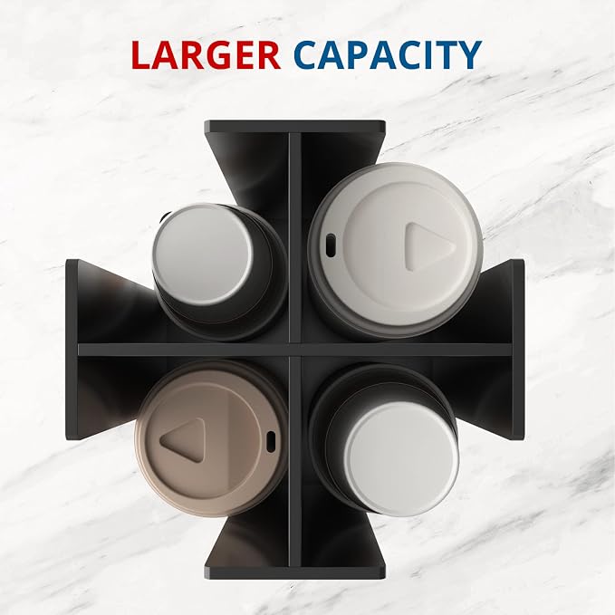 KOTEMON Cup and Lid Holder, 4 Compartment, Square | Rotating Coffee Cup Dispenser Lid Carousel for Restaurant, Buffet, Coffee Station, Bar, Countertop, Black Acrylic - Image 4