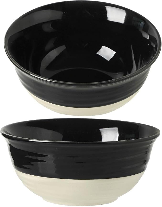 HASENSE Large Porcelain Serving Bowls Set of 2, 60 Oz 8.5 Inch Black & Beige Stoneware Mixing Bowls, Farmhouse Bowls for Salad, Soup & Pasta, Dishwasher & Microwave Safe by Hasense