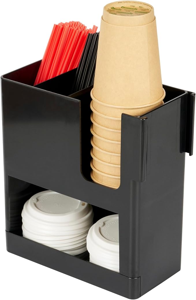 Restaurantware Restpresso Coffee Bar Organizer, 1 Count Durable 4 Compartments, Compact Size, Black Plastic Tabletop Coffee Supplies Organizer For Homes, Office Spaces, Breakrooms, and Lounges - Image 9