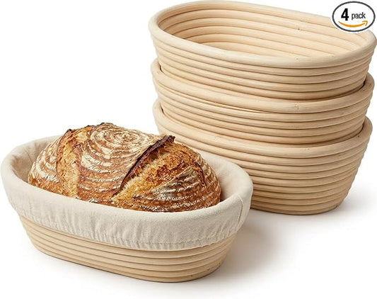 Nalcant 4 Pack Oval Banneton Proofing Basket Set 10 Inch, Natural Rattan Sourdough Bread Baskets with Linen Liners, Artisan Dough Rising Bowls for Home & Professional Bakers (10" Oval, Set of 4) by Unknown