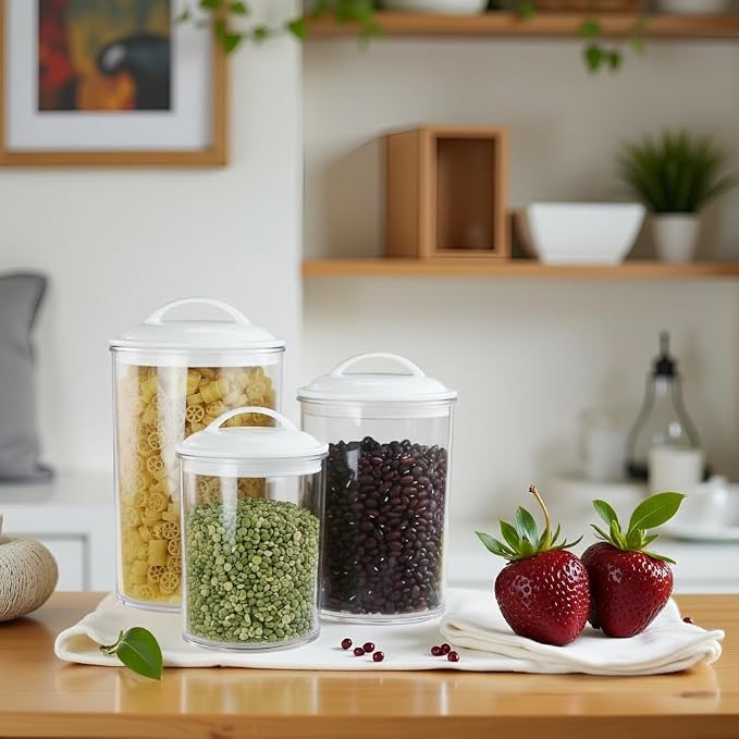 Reston Lloyd Food Storage Containers, BPA Free Airtight Canisters for Cereal, Pasta, Sugar, Coffee, Flour, Cookies, Loose Tea, for Kitchen Organization, Set of 3, White - Image 2