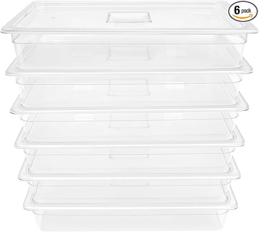 DYNAMI 6 Pack Food Pans with Lids,Full Size 4in Deep Commercial Clear Square Freezer Food Storage Containers,Heat-Resistant,Freezer-Safe To Vegetables,Fruits, Meats, Grains, for Kitchen Restaurant by DYNAMI
