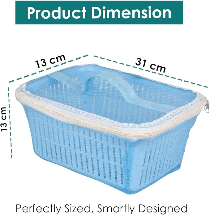 Go Hooked Multipurpose Plastic Storage/Gift Basket With Net Cover | Stylish Basket With Zip Net Cover Pack Of 2 Blue). - Image 4
