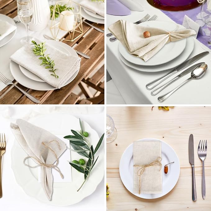 Set of 6 Plain Colour Linen Blend Fabric Dinner Napkins 40 x 40 cm Table Decoration Set for Events Wedding Birthday Dinner Cafe Kitchen Restaurant (Beige) - Image 7