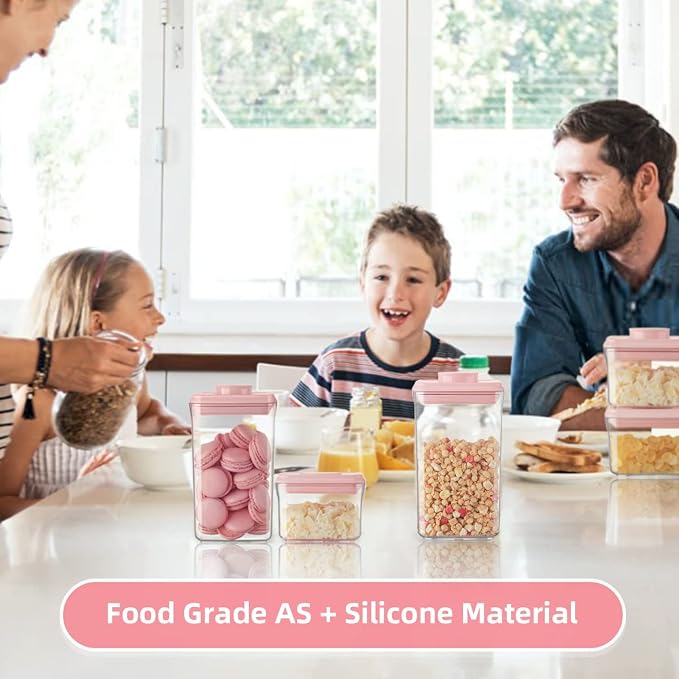 Airtight Food Storage Container - 7 Pcs One Button Handy Container Stackable Food Containers for Snacks Candy Salt Herbs Spices Coffee Bean Formula Popcorn BPA-Free Tight Seal - Image 5