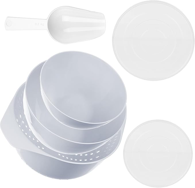 KADAX Plastic Bowl Set - Mixing Bowls with Lids 1.5L & 3L, Scoop & 3.5L Kitchen Strainer - Stackable Kitchen Accessories for Baking, Cooking, Washing & Storing - Image 7