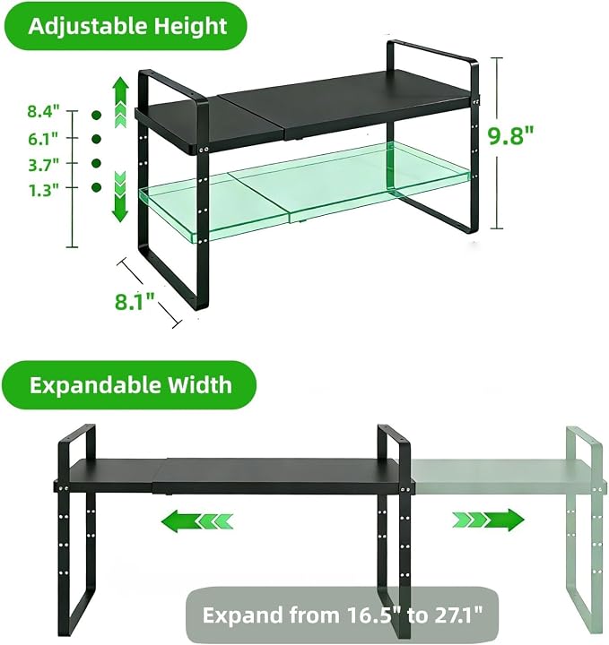 Expandable Cabinet Shelf, Stackable Organizer Rack, Black Small 1 PK | Adjustable Fit, Stackable Height Options, Nonslip Base, Larger Capacity, Cabinet/Pantry Organization - Image 3