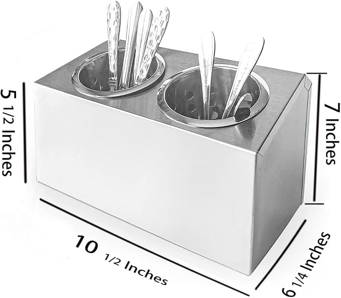 Flatware Organizers Stainless Steel Cylinder Flatware Silverware Utensil Holder Organizer Caddy (2 holes) - Image 6