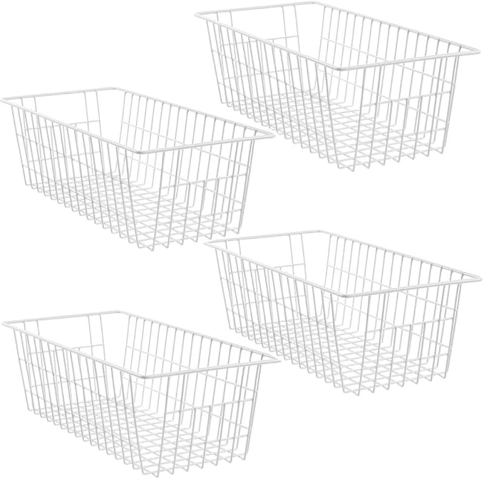 SANNO 14" Freezer Baskets Wire Storage Baskets for Organizing Pantry Organization Bins Cabinets - Metal Basket Kitchen, Laundry, Garage, Fridge, Bathroom Countertop Organizer by SANNO