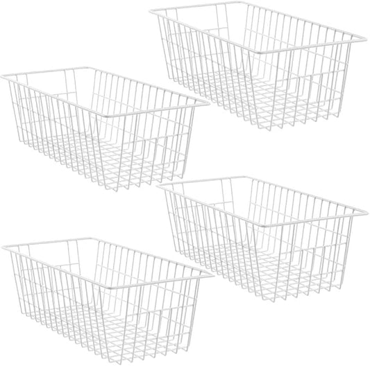 SANNO 14" Freezer Baskets Wire Storage Baskets for Organizing Pantry Organization Bins Cabinets - Metal Basket Kitchen, Laundry, Garage, Fridge, Bathroom Countertop Organizer by SANNO