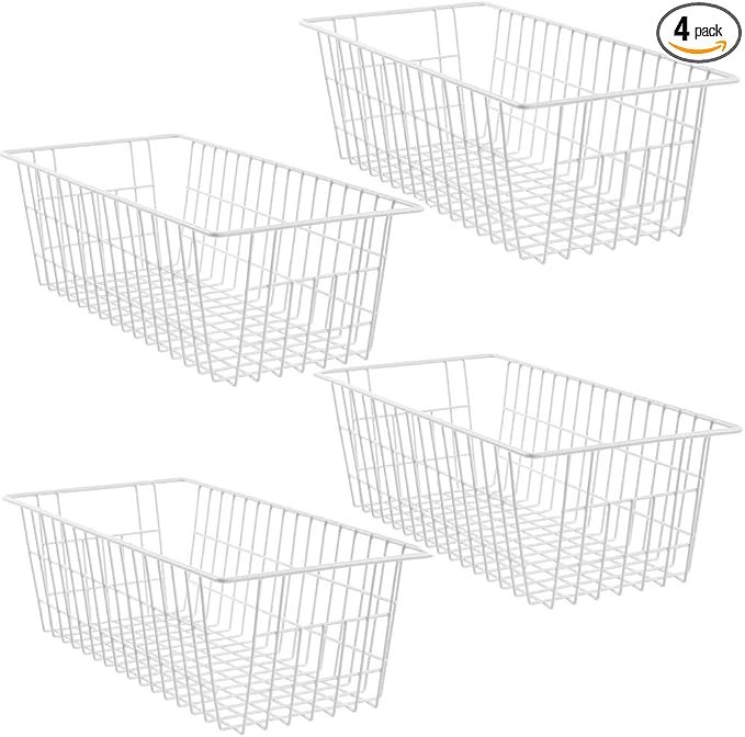 SANNO 15.7" Freezer Wire Baskets Refrigerator 4 Freezer Baskets Wire Metal Storage Basket, Modern Farmhouse Storage Organizer for Pantry, Shelf, Kitchen, Cabinet, Bathroom 15.7"x7.9"x5.9" by SANNO