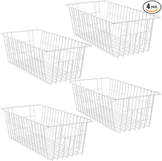 SANNO 15.7" Freezer Wire Baskets Refrigerator 4 Freezer Baskets Wire Metal Storage Basket, Modern Farmhouse Storage Organizer for Pantry, Shelf, Kitchen, Cabinet, Bathroom 15.7"x7.9"x5.9" by SANNO