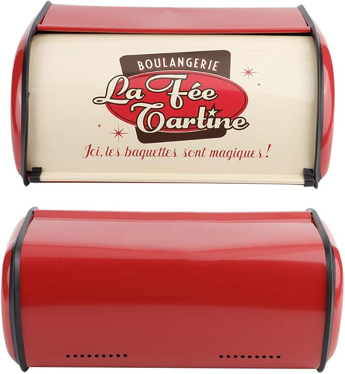 Metal Bread Storage Container, Large Capacity Vintage Roll Top Bread Box Bread Holder Bread Dispenser Kitchen Countertop Box for Kitchen Bread Storage 13.6 * 9.1 * 5.7 in (Red) - Image 8