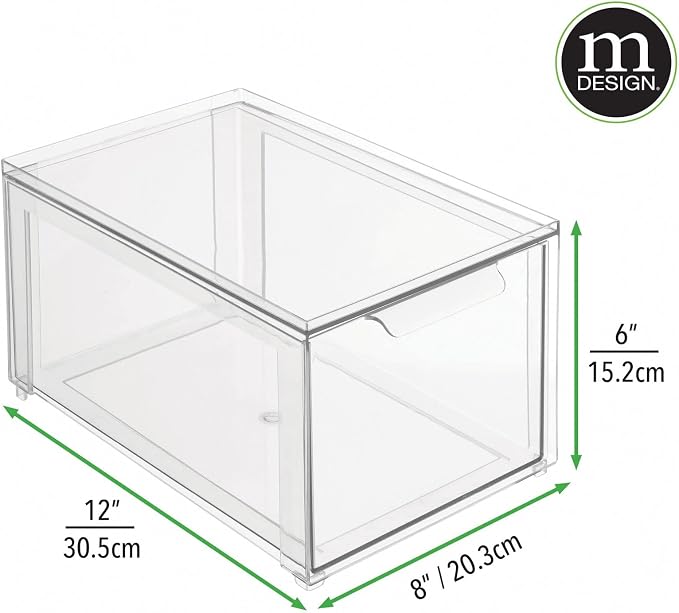 mDesign Plastic Stackable Bathroom Storage Organizer Bin with Pull Out Drawer for Cabinet, Vanity, Shelf, Cupboard, Cabinet, or Closet Organization - Lumiere Collection - 8 Pack - Clear - Image 3