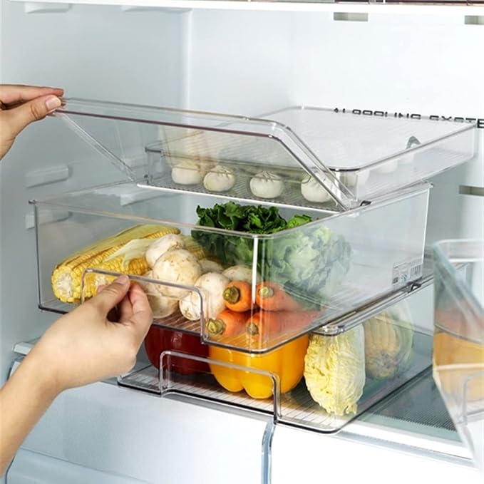 SANNO Freezer Containers Food Storage Containers Fridge Containers Plastic Organization Storage Bin for Fridge, Freezer, Pantry, Kitchen- Organizer for Fruit, Yogurt, Snacks, Pasta, set of 2 - Image 3