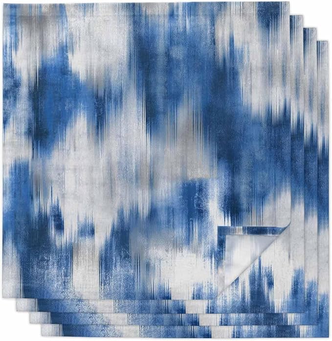 Abstract Blue Dinner Napkins Cloth Set of 4, Premium Polyester Napkins 20 x 20 Inch, Modern Geometric Gradual Stripes Grey Washable and Reusable Table Napkins for Wedding Cocktail Hotel by AMZRicher
