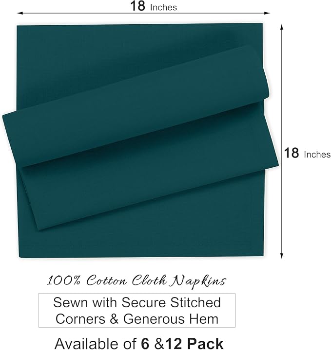 Ruvanti Cloth Napkins Set of 12, 100% Cotton High GSM 18x18 Inches Soft, Washable, Highly Durable & Absorbent, Perfect for Parties, Christmas, Thanksgiving Dinners – Deep Teal - Image 7