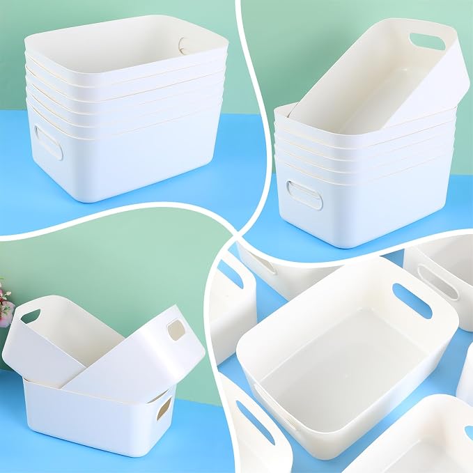 Zopeal Plastic Storage Bins 10 Pcs White Pantry Organizer Bins Small Baskets Storage Containers for Home Kitchen (12 x 8 x 5 Inches) - Image 5
