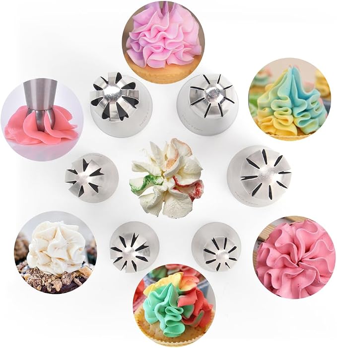 10 Pcs Stainless Steel Ball Twist Flower Icing Tips Set for Cupcakes | Ball Twist Drop Flower Piping Tips for DIY Cupcakes Bouquets, Cake Flower Decoration & Cupcakes Decorations - Image 3