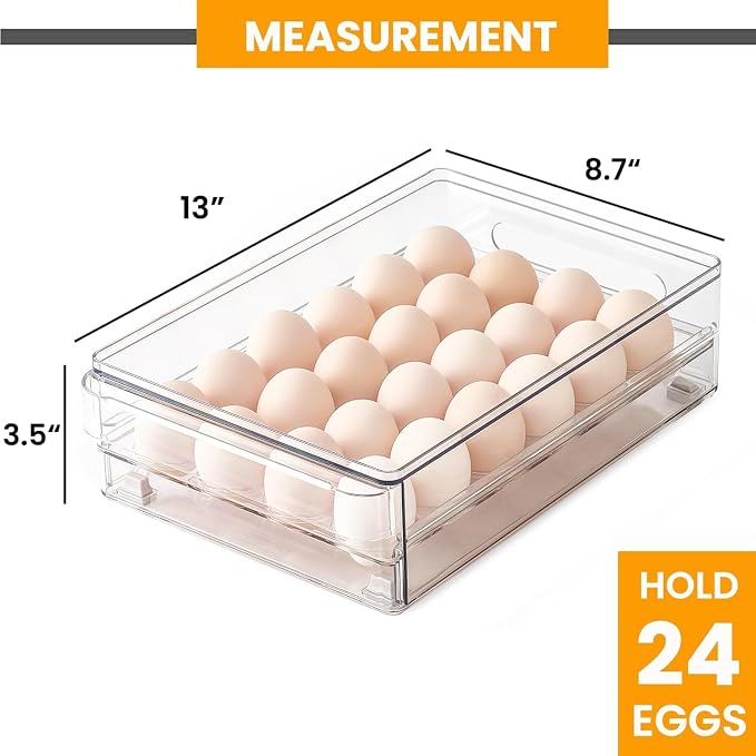 24 Capacity Egg Holder for Refrigerator, Egg Drawer for Fridge Pull Out Egg Storage Container with Non-Slip Pads Clear Egg Tray Egg Organizer - 2 Pack - Image 6