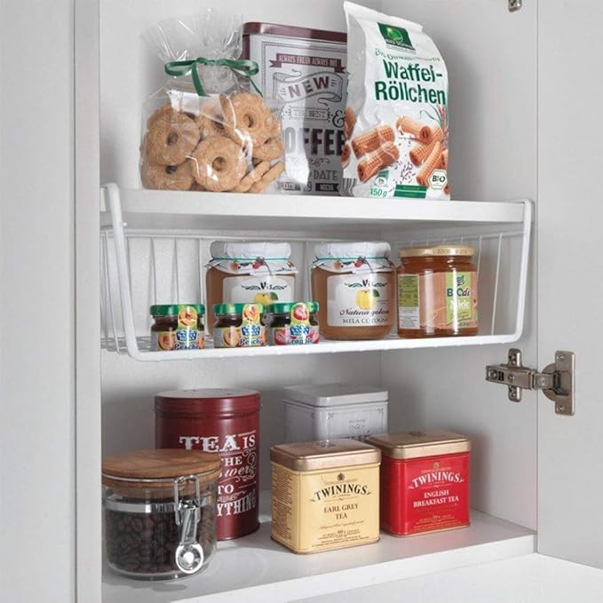 Modern Home Under Shelf Wire Storage Baskets – Hanging Organizer Rack for Cabinet, Pantry, or Closet – White Metal Basket for Kitchen, Towels, or Office – No Tools Required (Set of 2 19") - Image 6