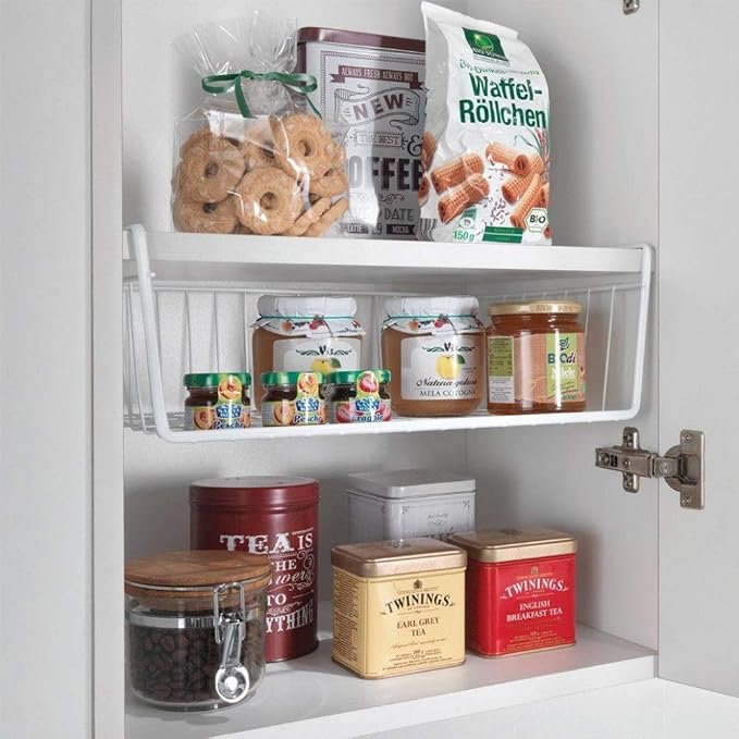 Modern Home Under Shelf Wire Storage Baskets – Hanging Organizer Rack for Cabinet, Pantry, or Closet – White Metal Basket for Kitchen, Towels, or Office – No Tools Required (Set of 4 19") - Image 6