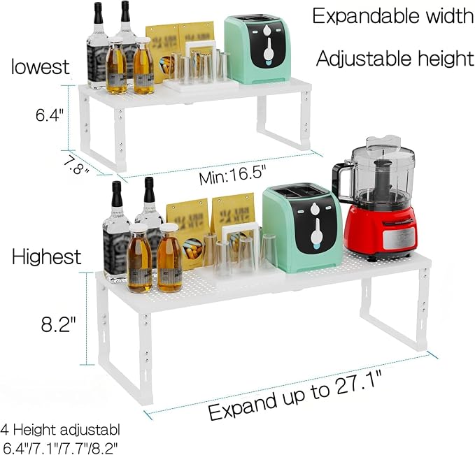 Heavy-Duty Adjustable Metal Shelf Organizer - Expandable & Stackable Pantry Storage Rack for Kitchen, Bathroom, RV, Cabinets(3 Packs/White,Medium) - Image 3