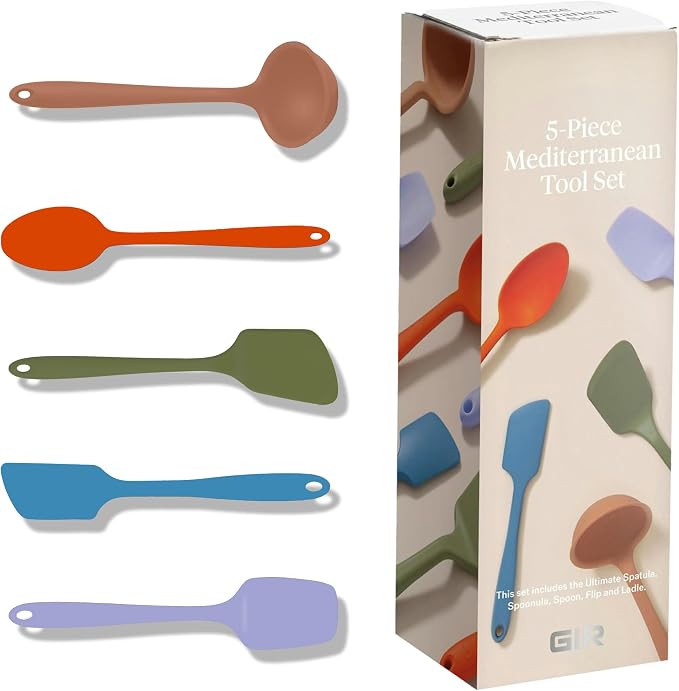 GIR: Get It Right 5 Piece Silicone Ultimate Kitchen Utensils Set - Ladle, Spatula, Flip, Spoon & Spoonula - Non-Toxic Cooking Utensils for Nonstick Cookware, Cooking and Baking - Mediterranean by GIRGetItRight