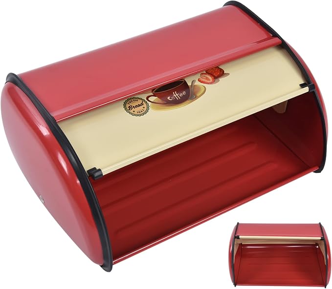 CHICIRIS Bread Box, Bread Container, Bread Storage, Metal Bread Box for Kitchen Countertop Large Capacity Bread Bin Holder Container with Roll Top Lid (Red) - Image 5