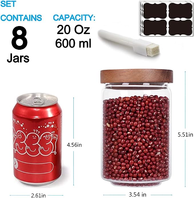SAIOOL Stackable Kitchen Canisters Set of 8,High Borosilicate Glass Cylinder Airtight Food Storage, sort out the tea, flour, candies, grain easily and clearly | Cylinder Shape, Airtight Food Storage, For Tea, Flour, Candies, Grain, Clear Visibility - Image 3