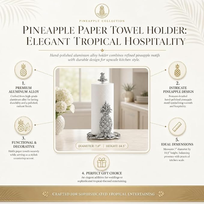 Arthur Court Pineapple Paper Towel Holder Decorative Aluminum Metal 14.5 Inch for Kitchen Countertop - Image 9