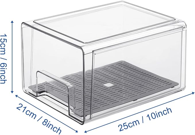 Refrigerator Organizers and Storage Drawers (2PCS, Large) | Produce Water Draining, BPA Free, Stackable, Clear, Fruit and Veggie Organization, Pull Out Bins - Image 2
