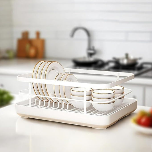 Dish Drying Rack for Kitchen Counter,Large Capacity Dish Drying Rack,Stainless Steel Dishes Drainer with Utensil Holder,Multifunctional Kitchen Utensil Holder with Dishes Racks and Tray (White) by Unknown